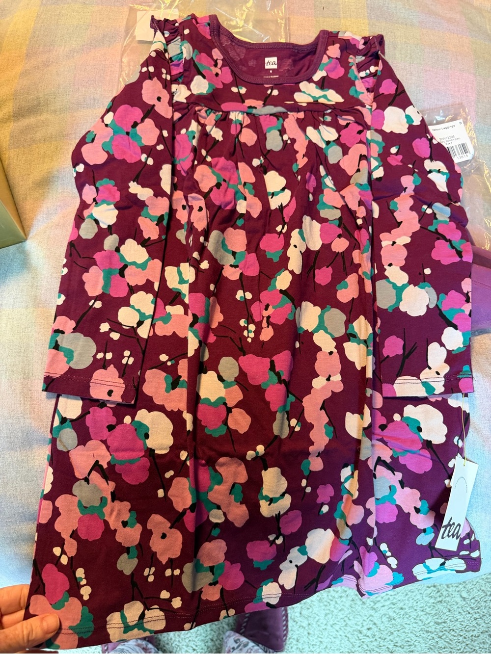 New Tea Collection Plum Floral Long Sleeve Dress and matching velvet pants